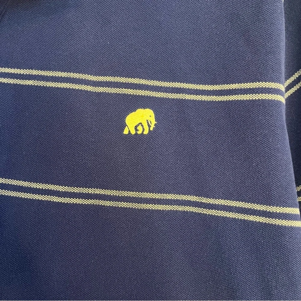 Banana Republic XXL Tall Mens Polo Shirt Navy Yellow Stripe Elephant Logo Cotton
